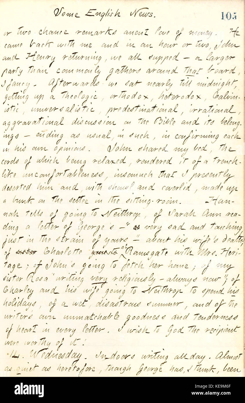 Thomas Butler Gunn Diaries Volume 17, pagina 115, 13 agosto 1861 Foto Stock