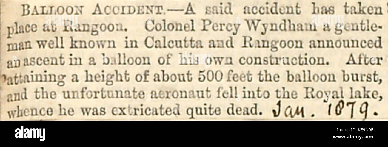 Thomas Butler Gunn Diaries Volume 19, pagina 46, Gennaio 1879 (ritaglio di giornale) Foto Stock