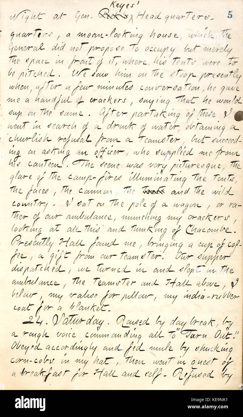 Un estratto dai diari di Thomas Butler Gunn, in particolare volume 20, pagina 9, datato 23 maggio 1862. I diari forniscono un resoconto personale e storico degli eventi durante il periodo della guerra civile americana. Foto Stock