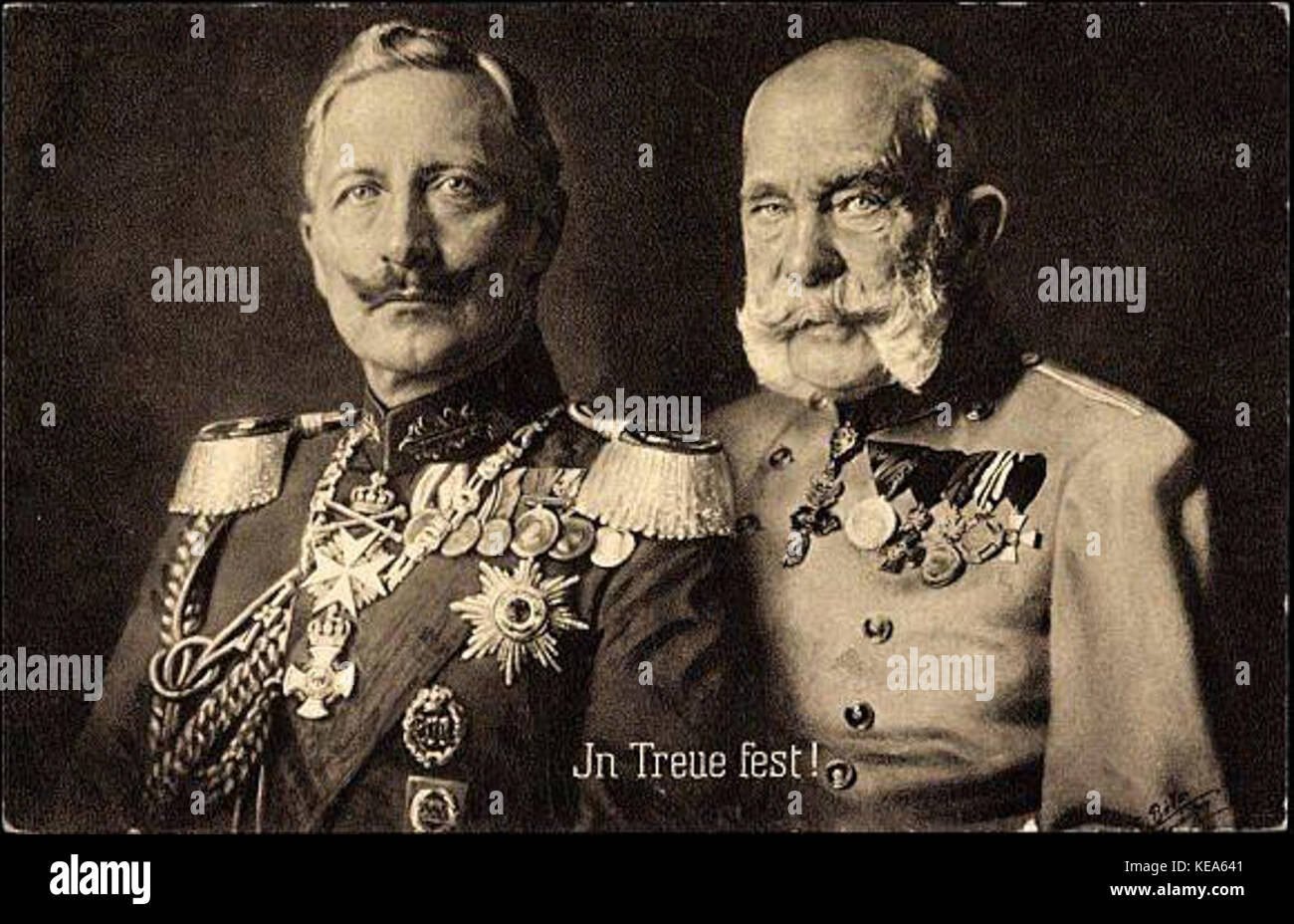 Il Kaiser Guglielmo II Germania Kaiser Franz Joseph I Austria circa 1905 In Treue fest Foto Stock