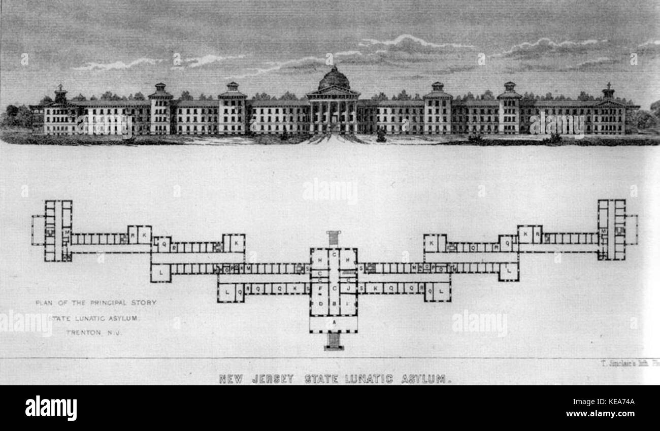 Trenton Ospedale Statale Kirkbride litografia 1848 Foto Stock