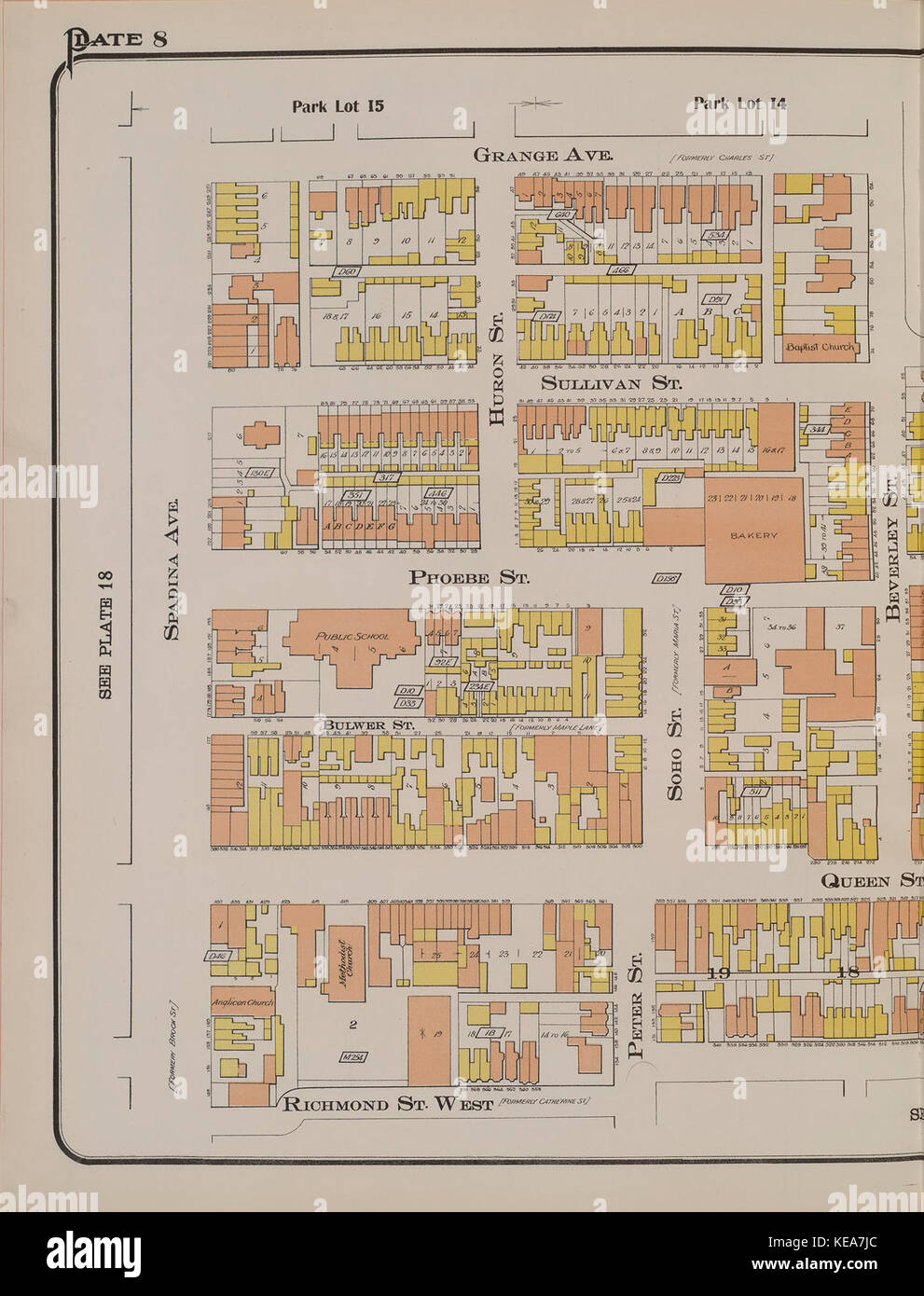Una mappa del Toronto Atlas del 1910, volume 1, placca 8, che descrive in dettaglio le caratteristiche geografiche e le posizioni a Toronto. Foto Stock