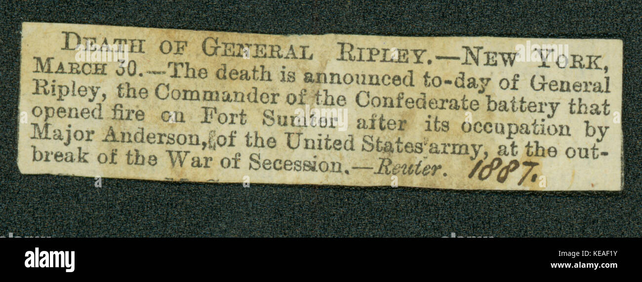 Thomas Butler Gunn Diaries Volume 15, pagina 66, 1887 (ritaglio di giornale) Foto Stock
