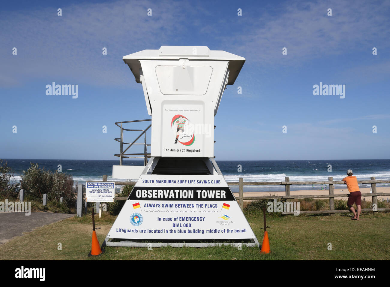 Torre di osservazione a sud di Maroubra Surf Life saving Club Foto Stock