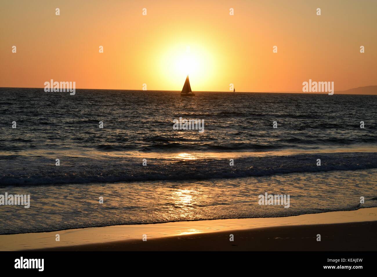 Tramonto sulla spiaggia di Venice california Foto Stock