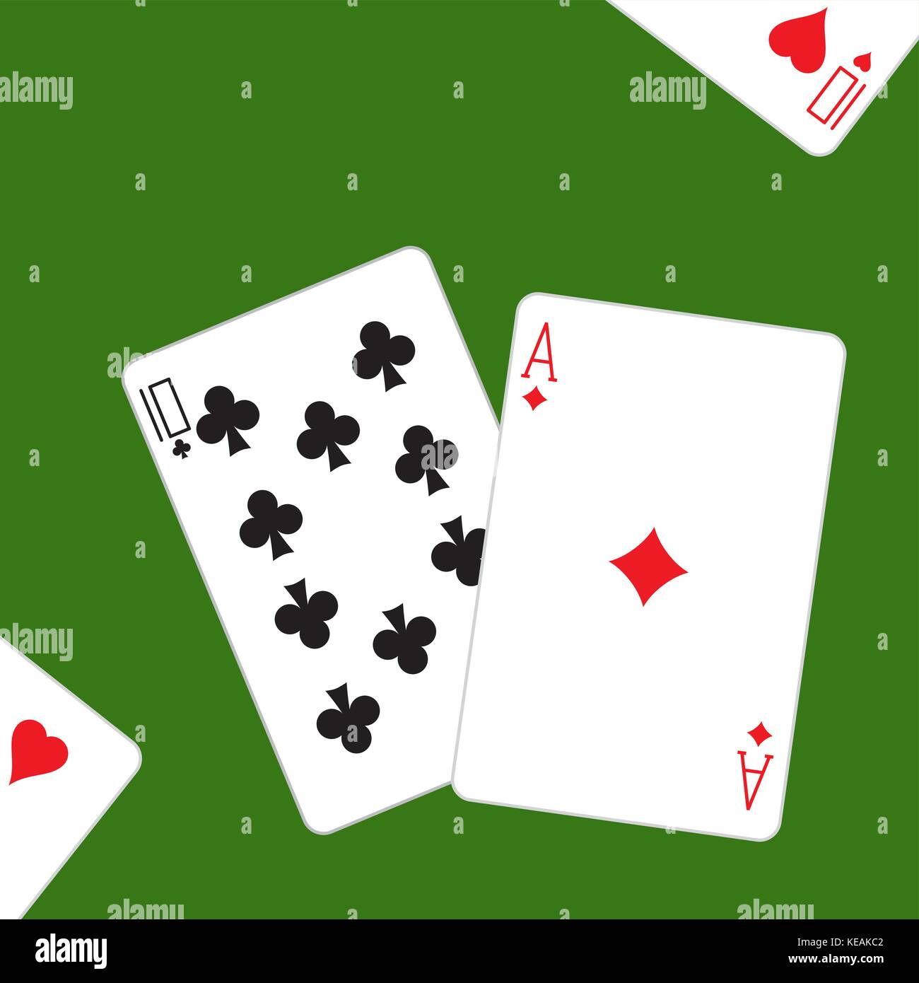 Carte da gioco su uno sfondo verde Illustrazione Vettoriale