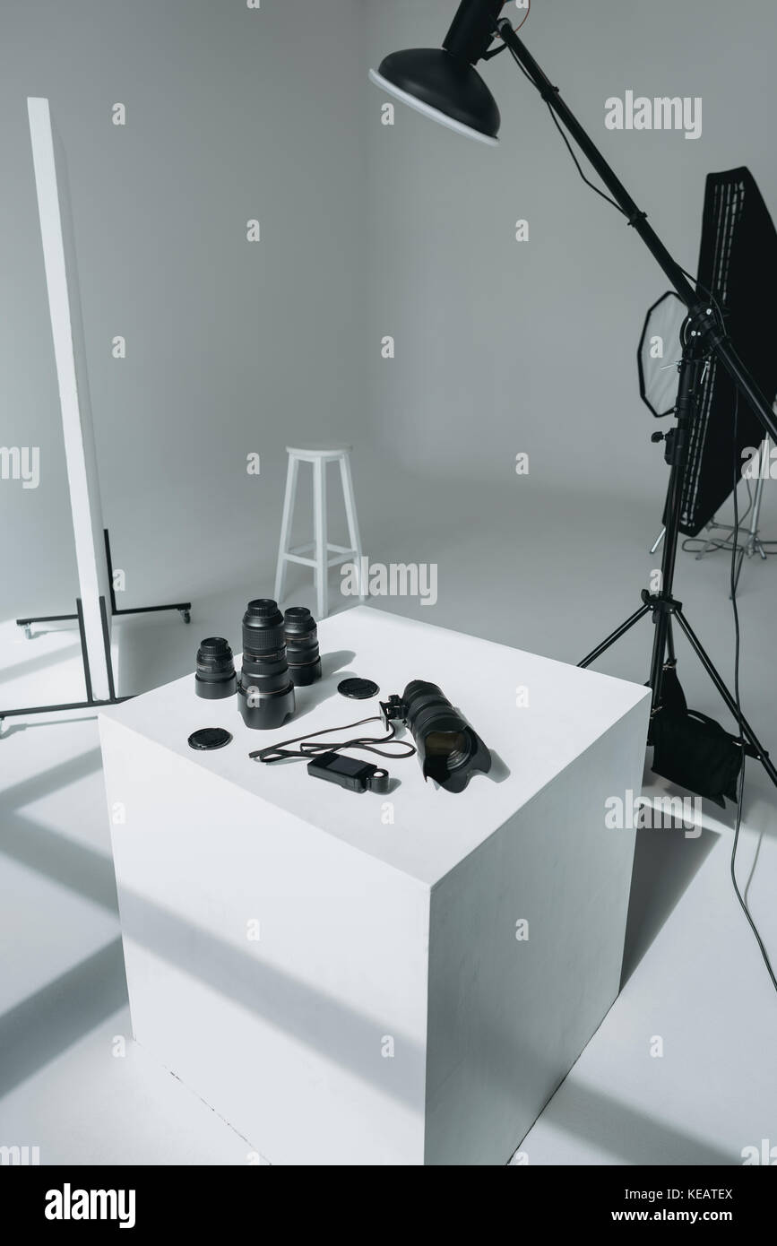 Fotocamera digitale e lenti Foto Stock