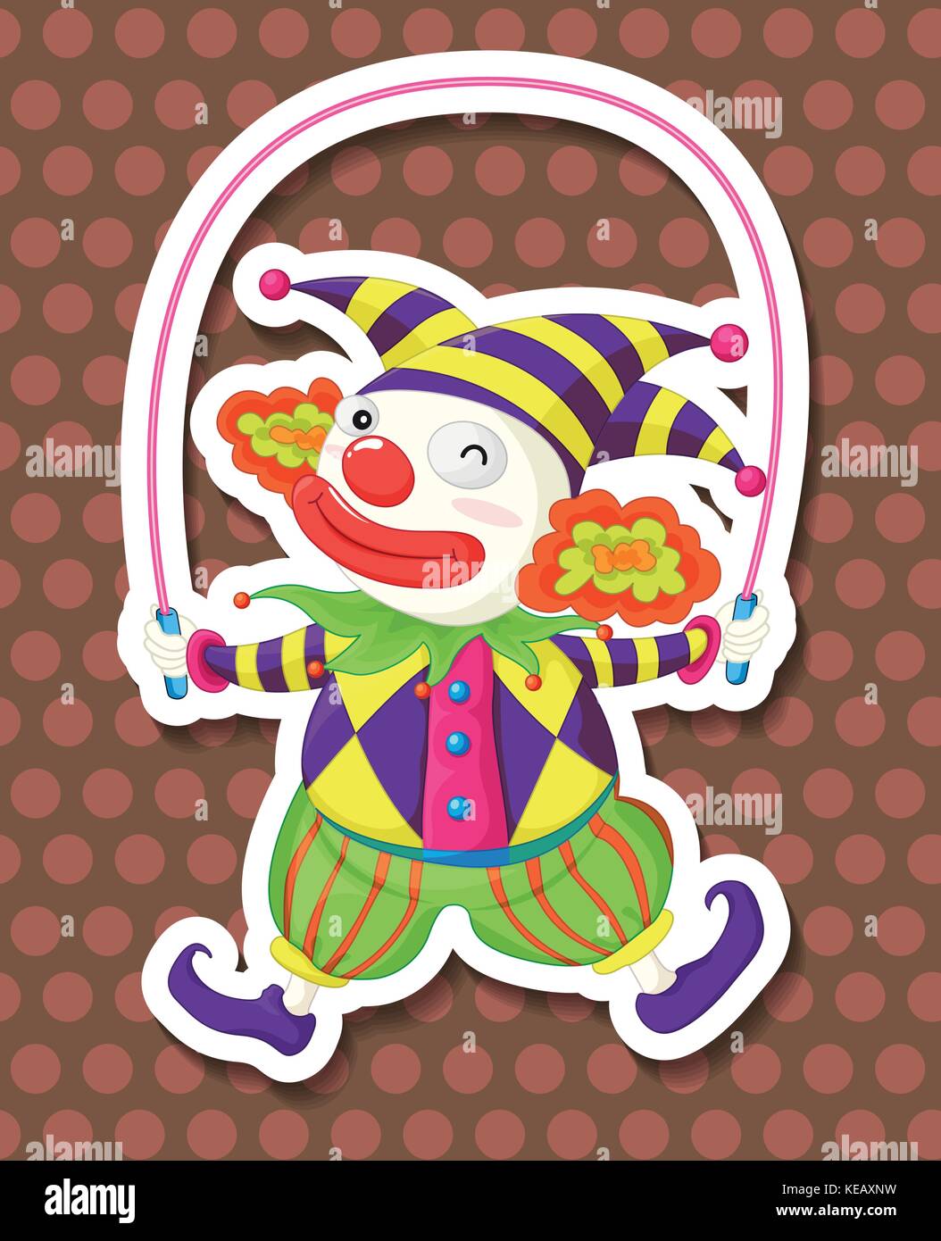 Clown funnly saltando su un salto con la corda Illustrazione Vettoriale