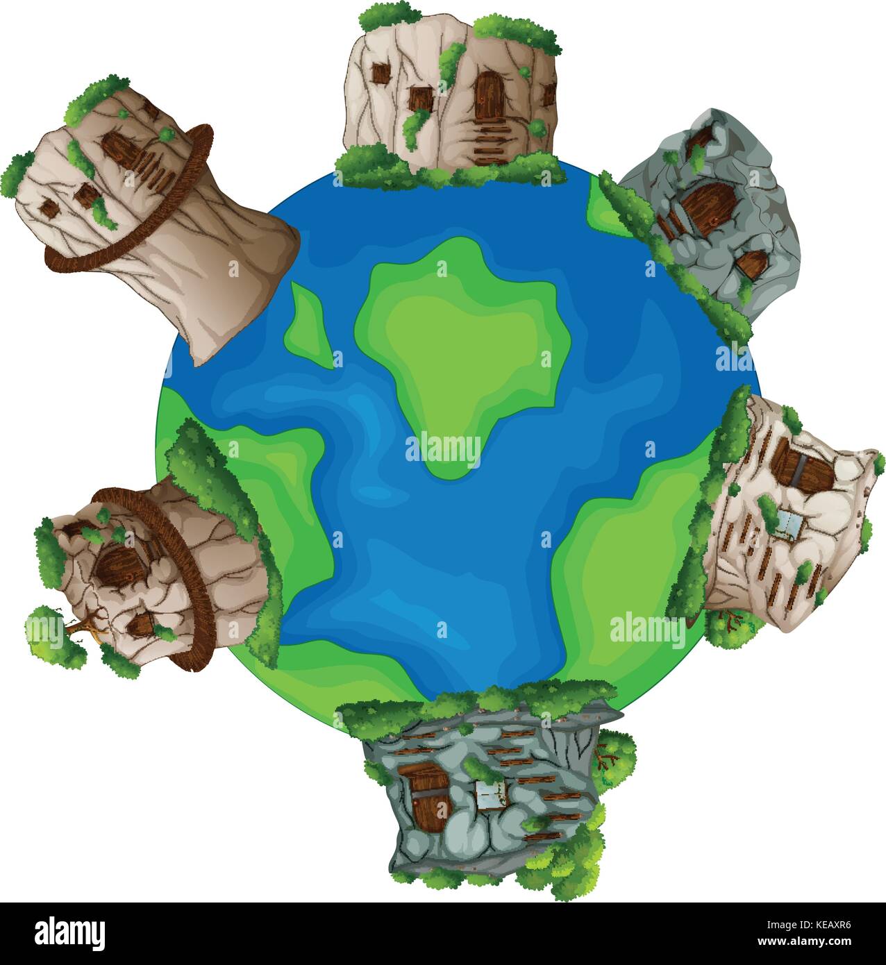 Illustrazione di molte case di pietra sul mondo Illustrazione Vettoriale