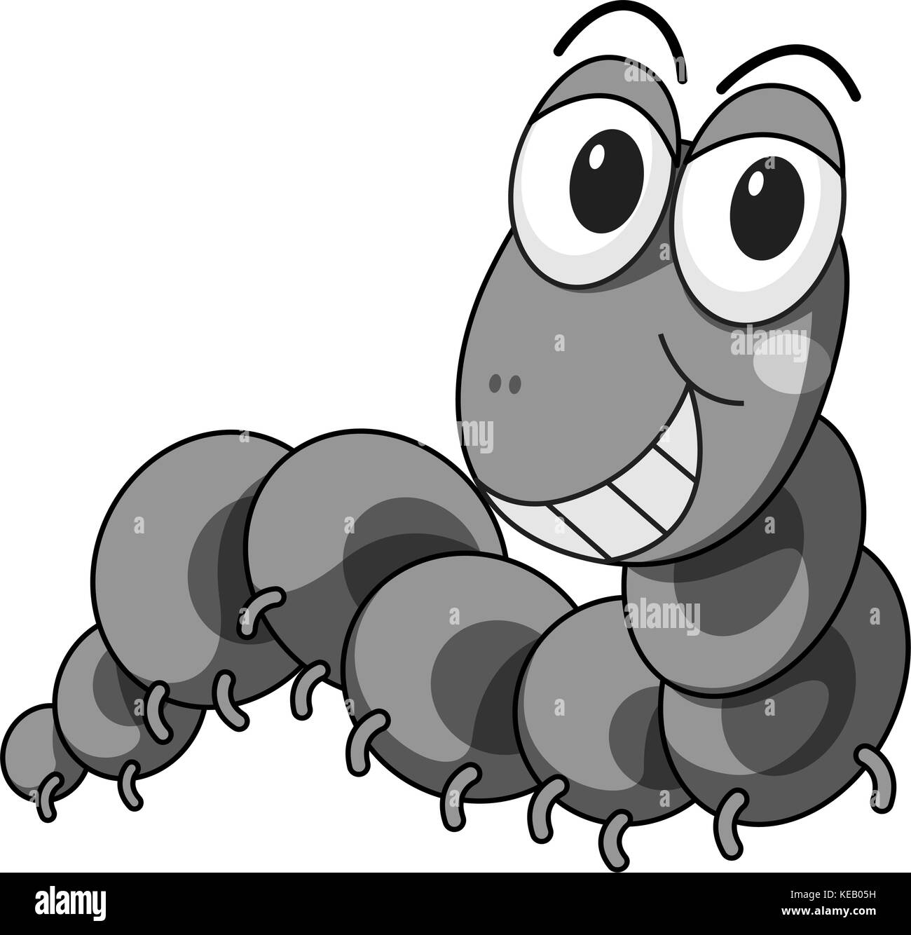 Carino carattere caterpillar illustrazione in bianco e nero Illustrazione Vettoriale