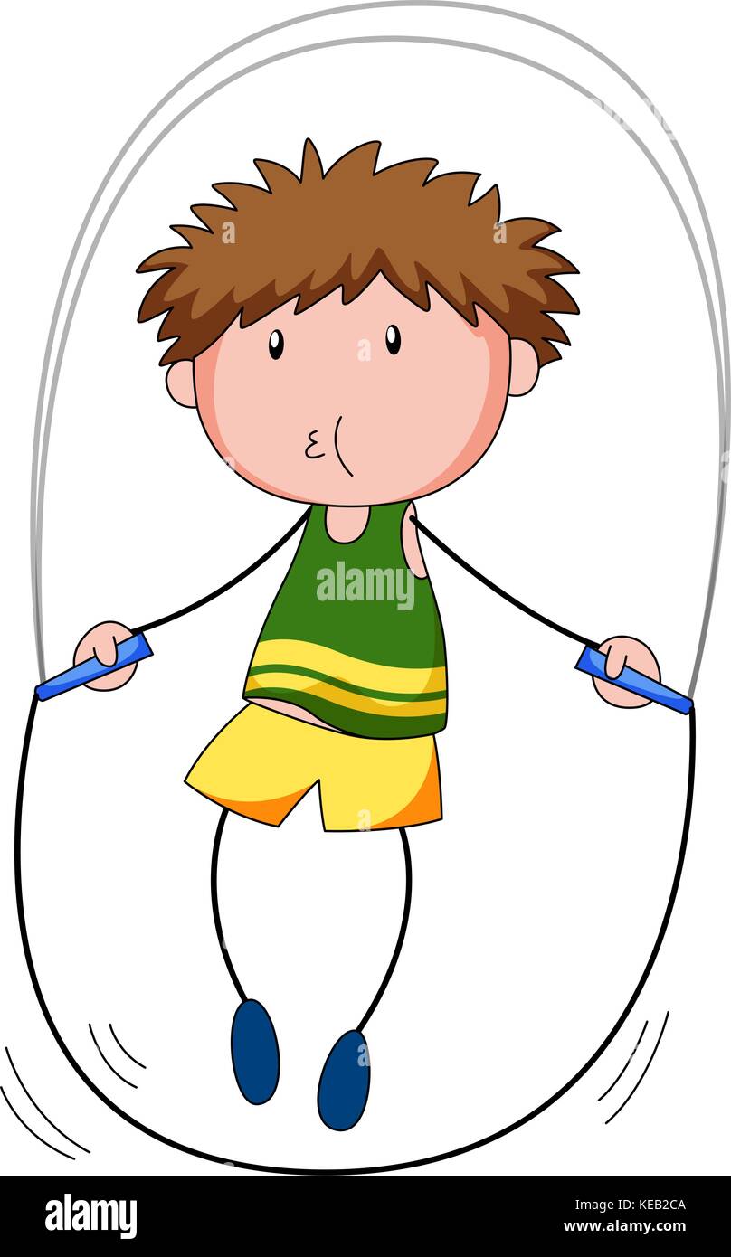 Close up boy saltando su un salto con la corda Illustrazione Vettoriale