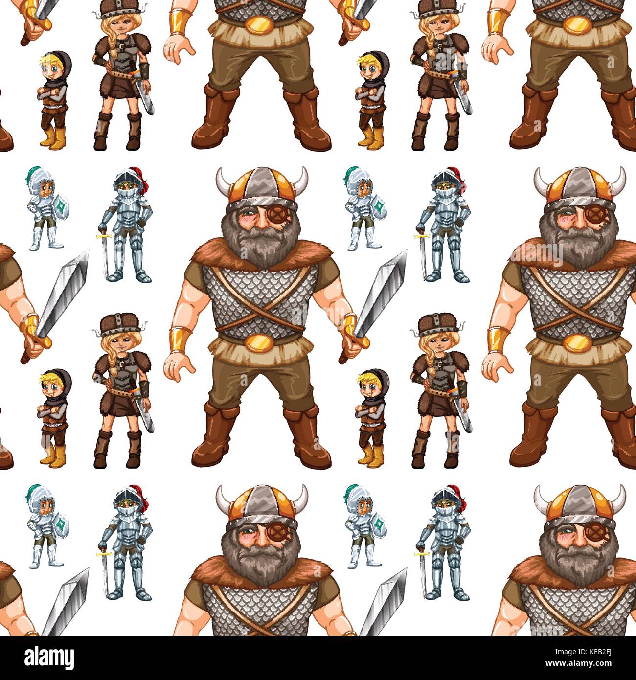 Seamless cavalieri e molti vichinghi Illustrazione Vettoriale
