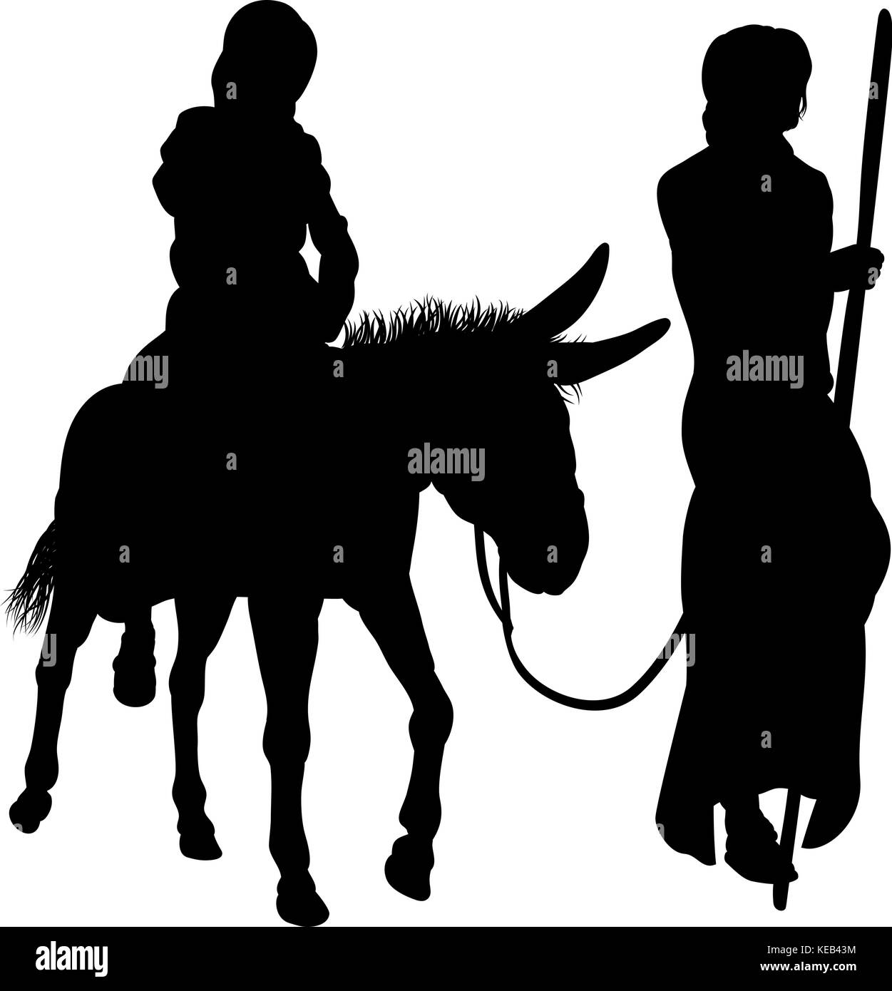 Maria e Giuseppe Presepi Silhouette Illustrazione Vettoriale