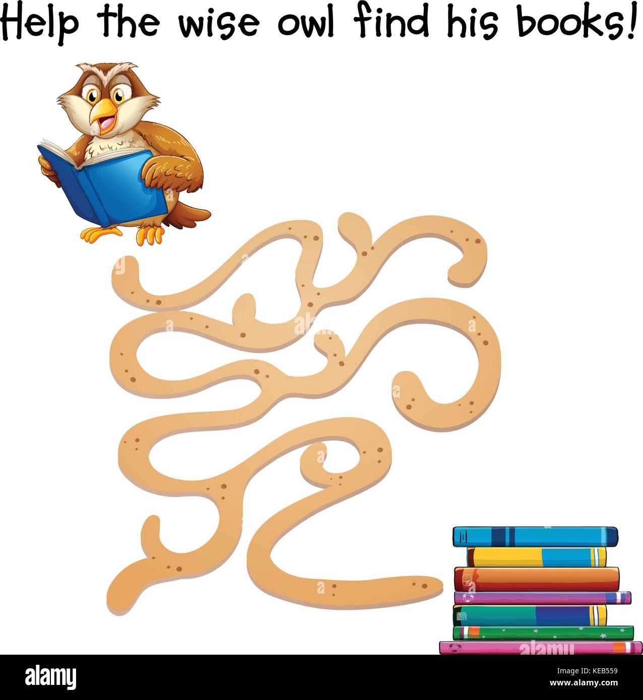 Illustrazione di un gioco di puzzle con il gufo e libri Illustrazione Vettoriale