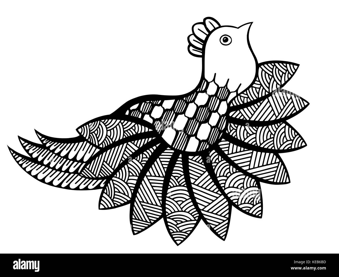 Ornamentali vettore buffo uccello, etnico zentangled mascotte portafortuna, maschera di uccello, modellato per animale adulto anti stress pagine da colorare. disegnati a mano totem Illustrazione Vettoriale