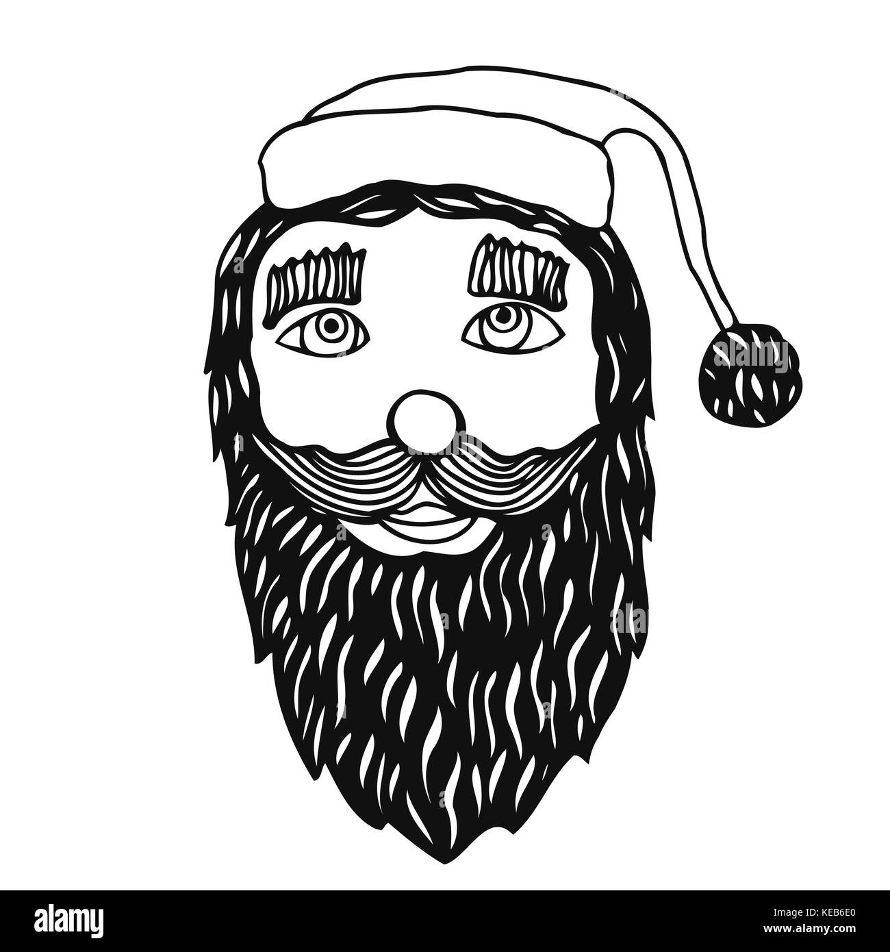 Santa Claus testa. Esso può essere utilizzato per la stampa su t-shirt o libri da colorare. Illustrazione Vettoriale