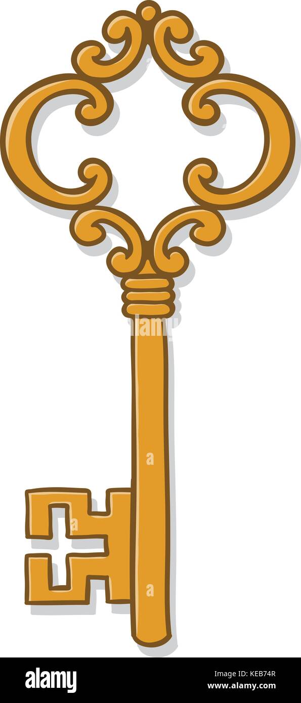 Illustrazione vettoriale di golden vecchia chiave silhouette. vintage icona chiave. ornamentali, medievale, antico chiave, disegnata a mano Illustrazione Vettoriale