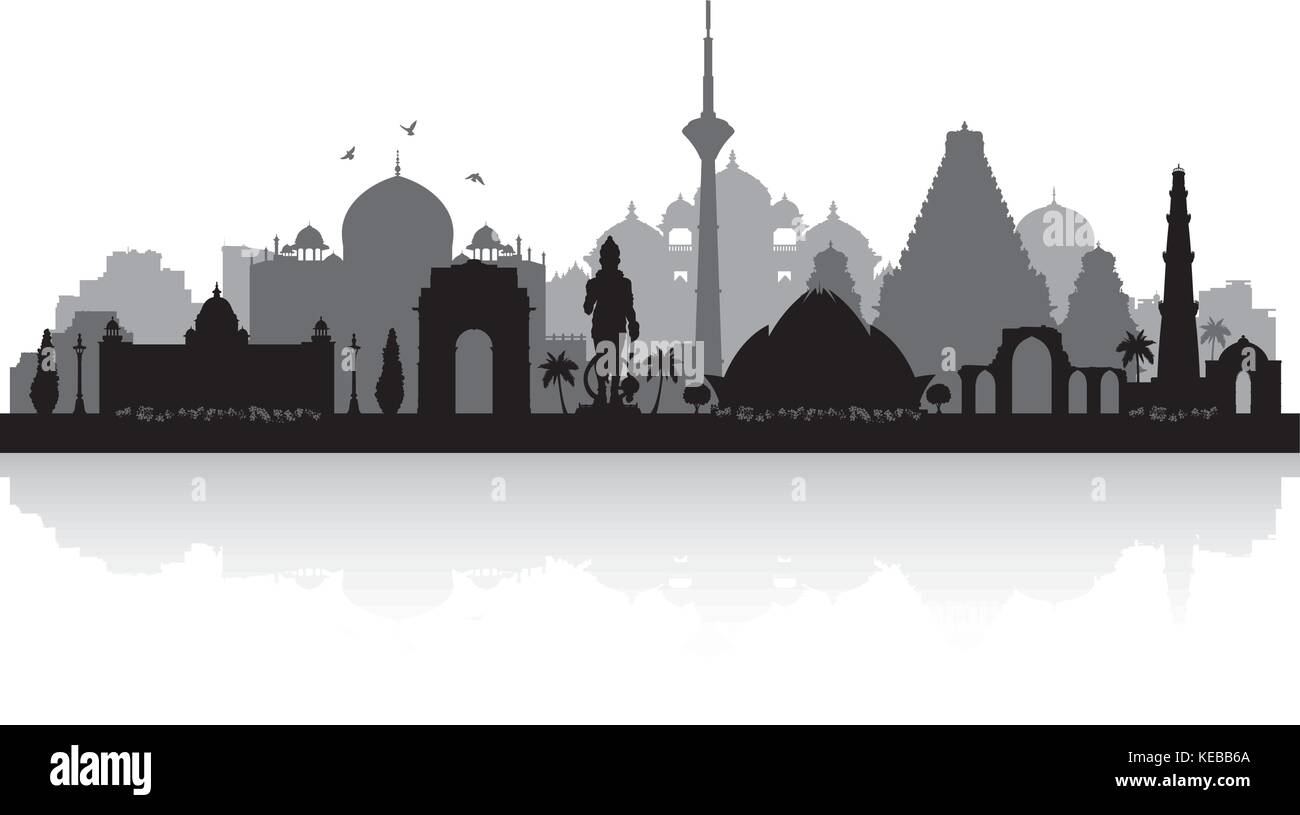 Delhi India skyline della città di vettore illustrazione silhouette Illustrazione Vettoriale