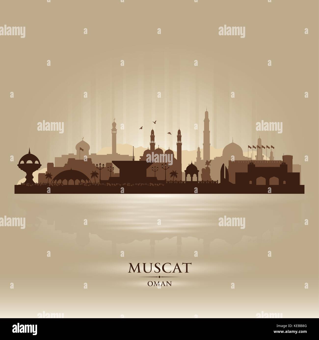 Il Muscat Oman skyline della città di vettore illustrazione silhouette Illustrazione Vettoriale