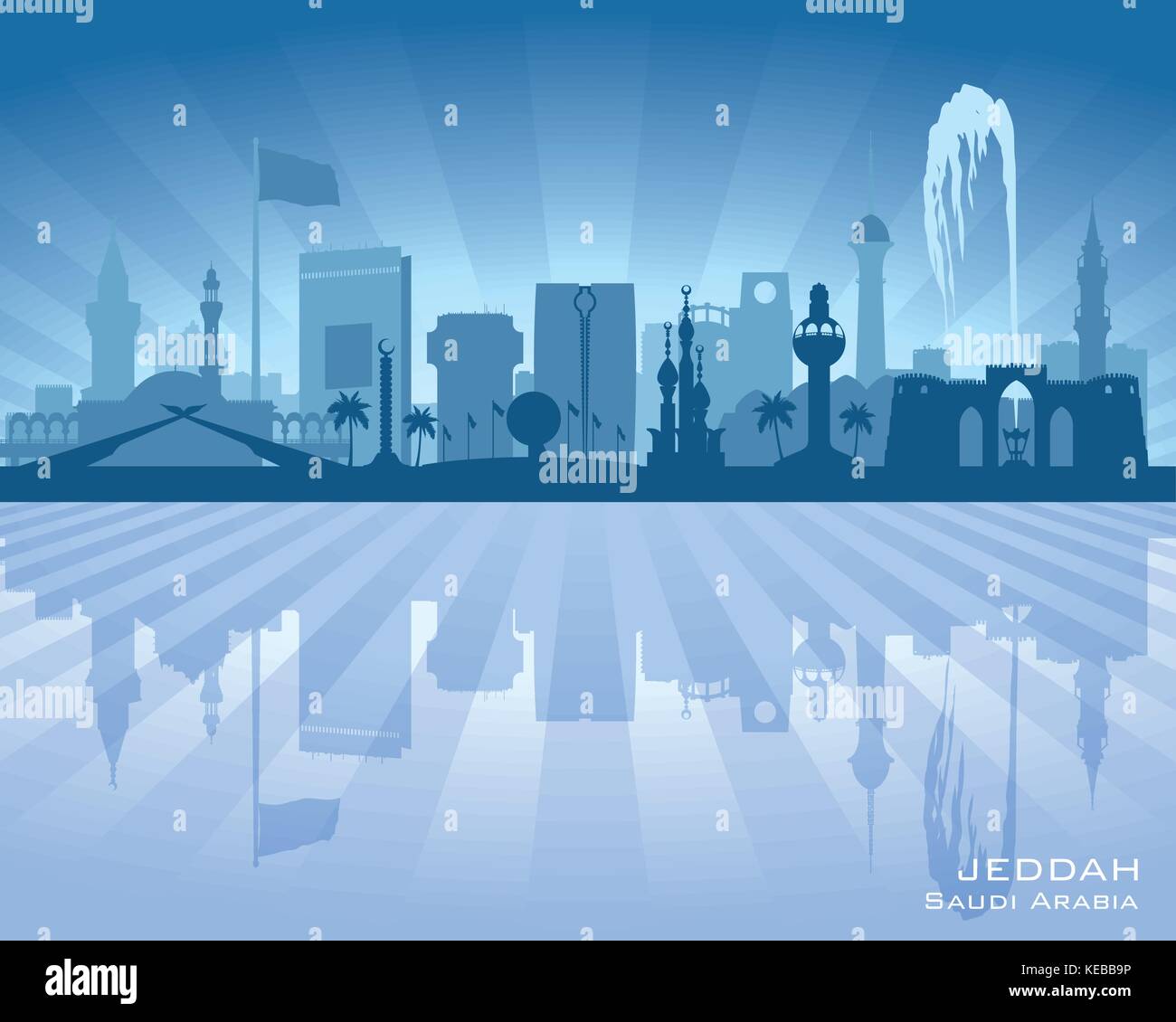 Jeddah Arabia Saudita skyline della città di vettore illustrazione silhouette Illustrazione Vettoriale