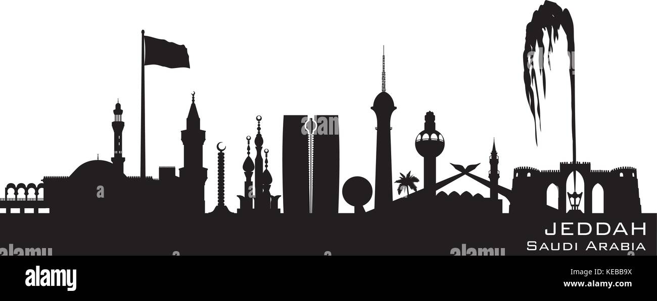 Jeddah Arabia Saudita skyline dettagliata silhouette vettoriali Illustrazione Vettoriale