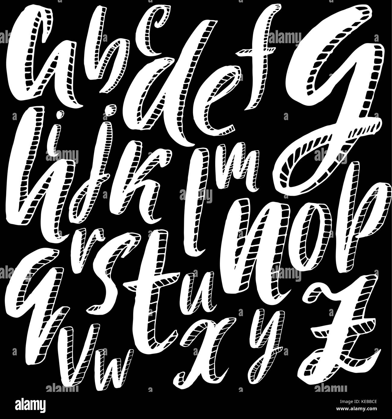 3d sketch font. calligraphy lettering minuscolo alfabeto. illustrazione vettoriale. Illustrazione Vettoriale