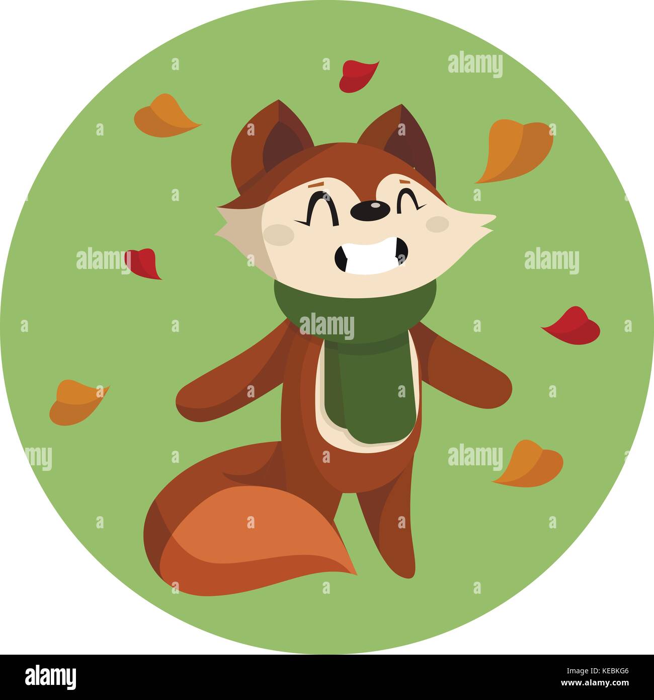 Illustrazione vettoriale di Cartoon carino fox e foglie di autunno Illustrazione Vettoriale