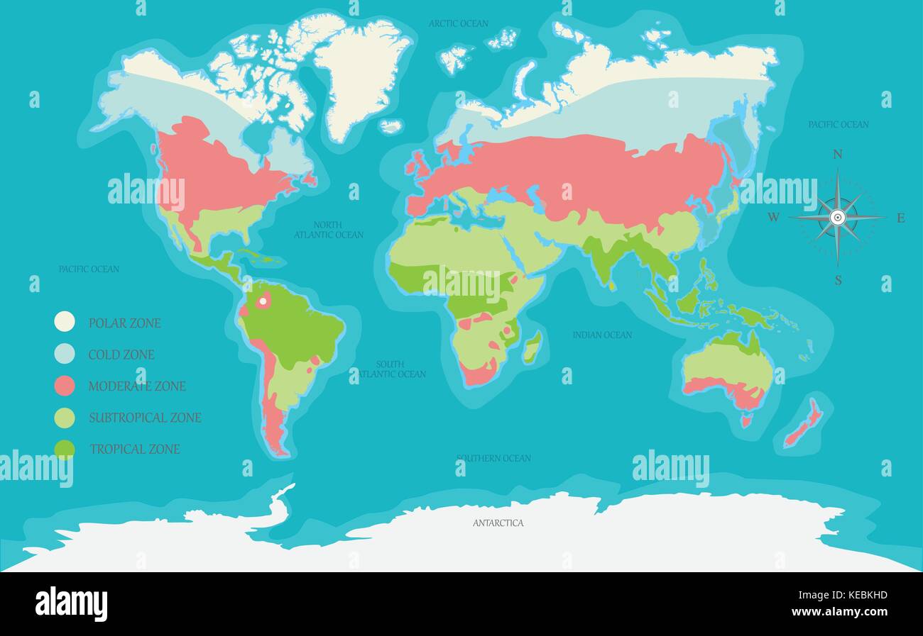 Mappa mondo clima altamente dettagliata illustrazione vettoriale Illustrazione Vettoriale