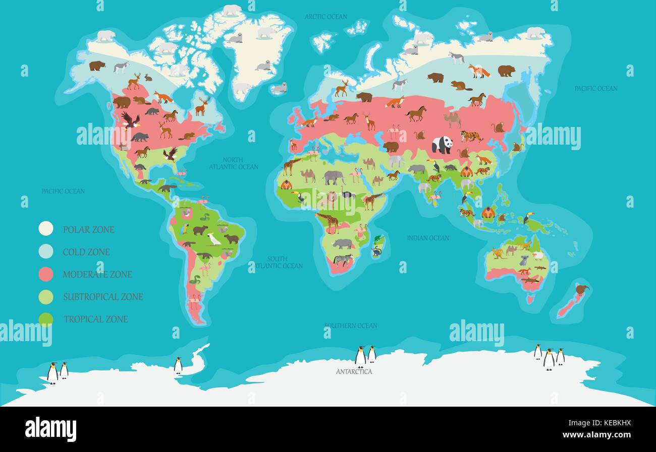 Mappa mondo zona climatica e di polizia altamente dettagliata illustrazione vettoriale Illustrazione Vettoriale