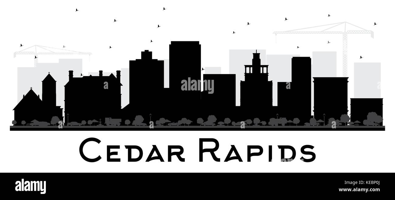 Cedar Rapids iowa skyline in bianco e nero silhouette. illustrazione vettoriale. business travel concept. cityscape con punti di riferimento. Illustrazione Vettoriale