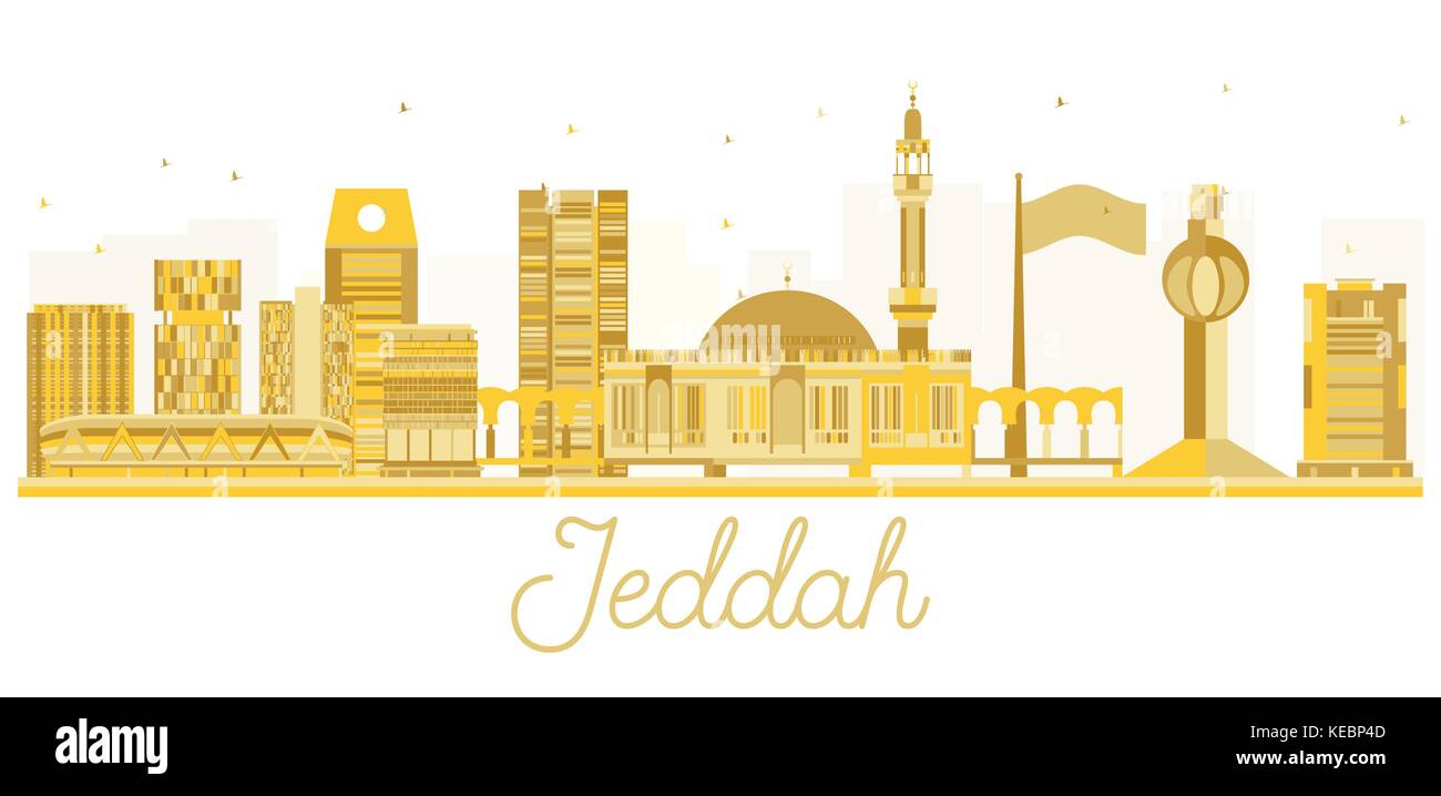 La città di Gedda skyline golden silhouette. illustrazione vettoriale. business travel concept. jeddah cityscape con punti di riferimento Illustrazione Vettoriale