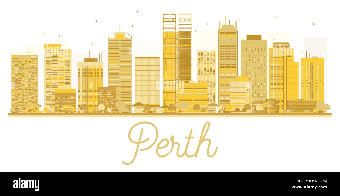 La città di Perth skyline golden silhouette. illustrazione vettoriale. business travel concept. perth cityscape con punti di riferimento. Illustrazione Vettoriale