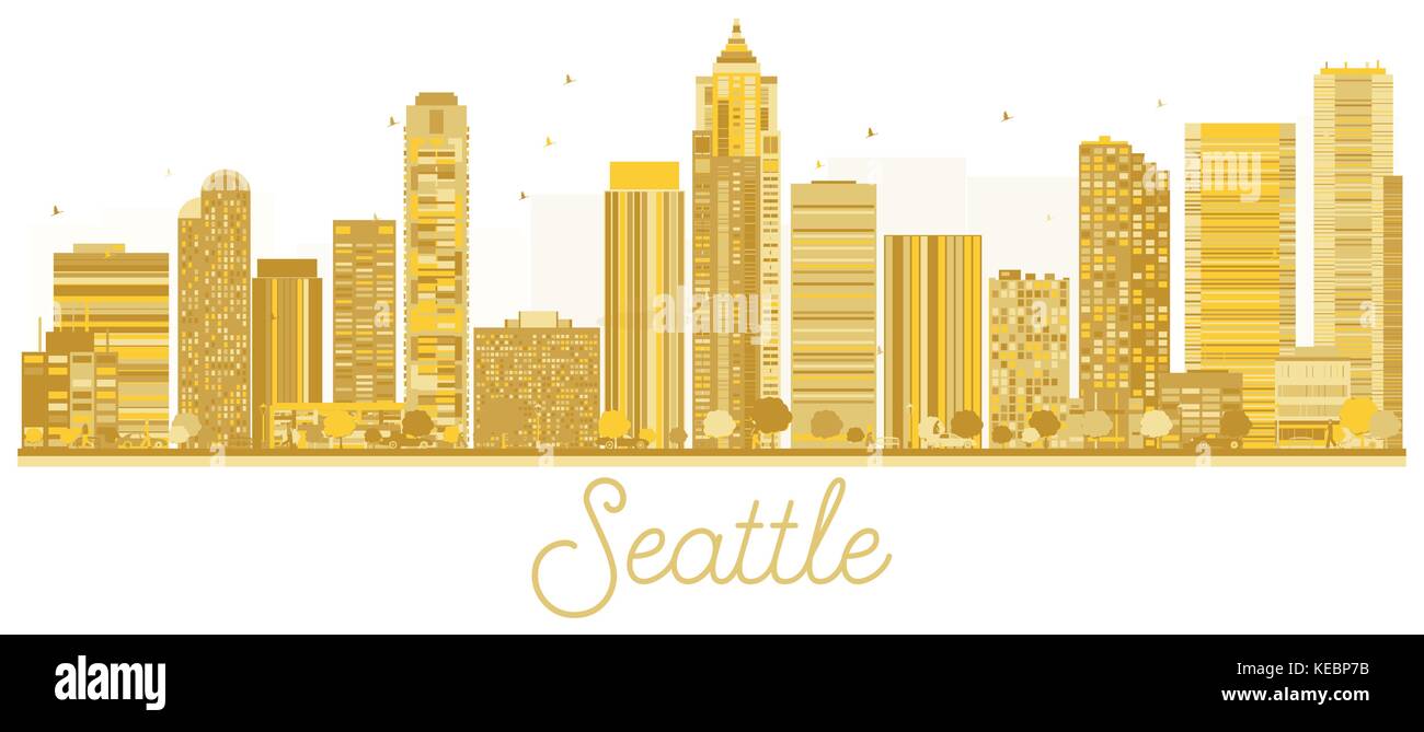 Seattle skyline della città golden silhouette. Illustrazione Vettoriale.Business concetto di viaggio. Seattle Cityscape con punti di riferimento. Illustrazione Vettoriale