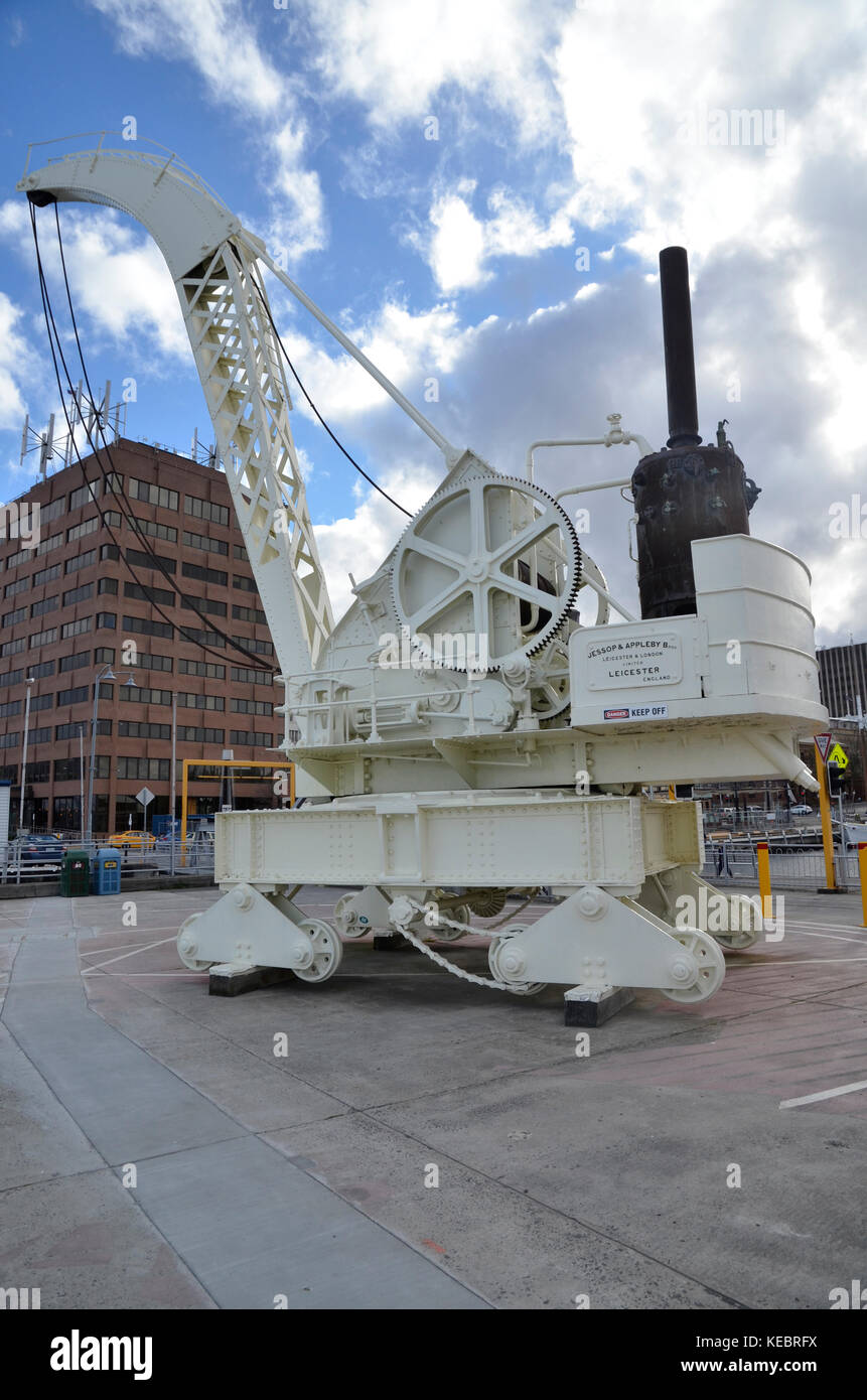 Un vecchio dock gru prodotte da jessop e appleby di leicester su Constitution Dock a Hobart, in Tasmania, Australia Foto Stock