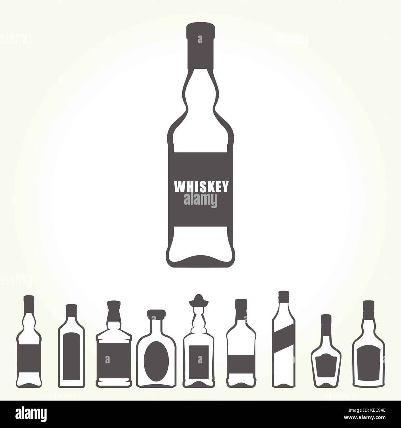 Fila di icone di bottiglie di alcol - booze impostato Illustrazione Vettoriale