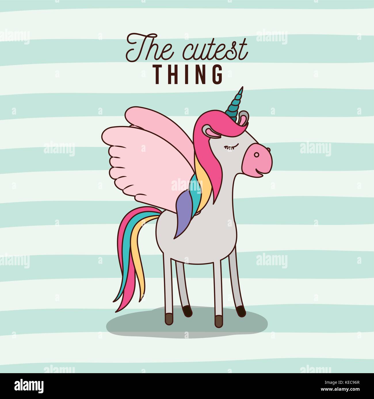La cosa più carina del mondo poster di unicorn con ali e linee di sfondo colorato Illustrazione Vettoriale