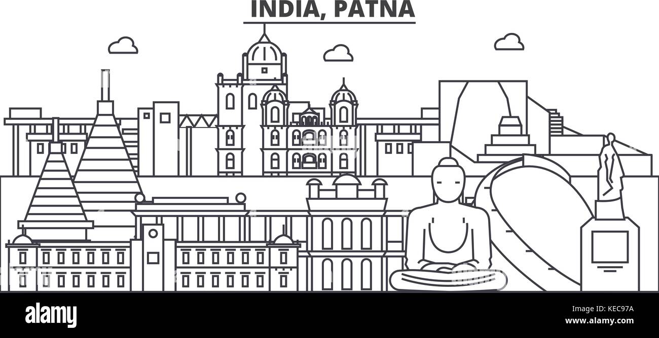 India, patna architettura skyline di linea illustrazione. vettore lineare cityscape con famosi punti di riferimento della città, icone del design. corse modificabile Illustrazione Vettoriale