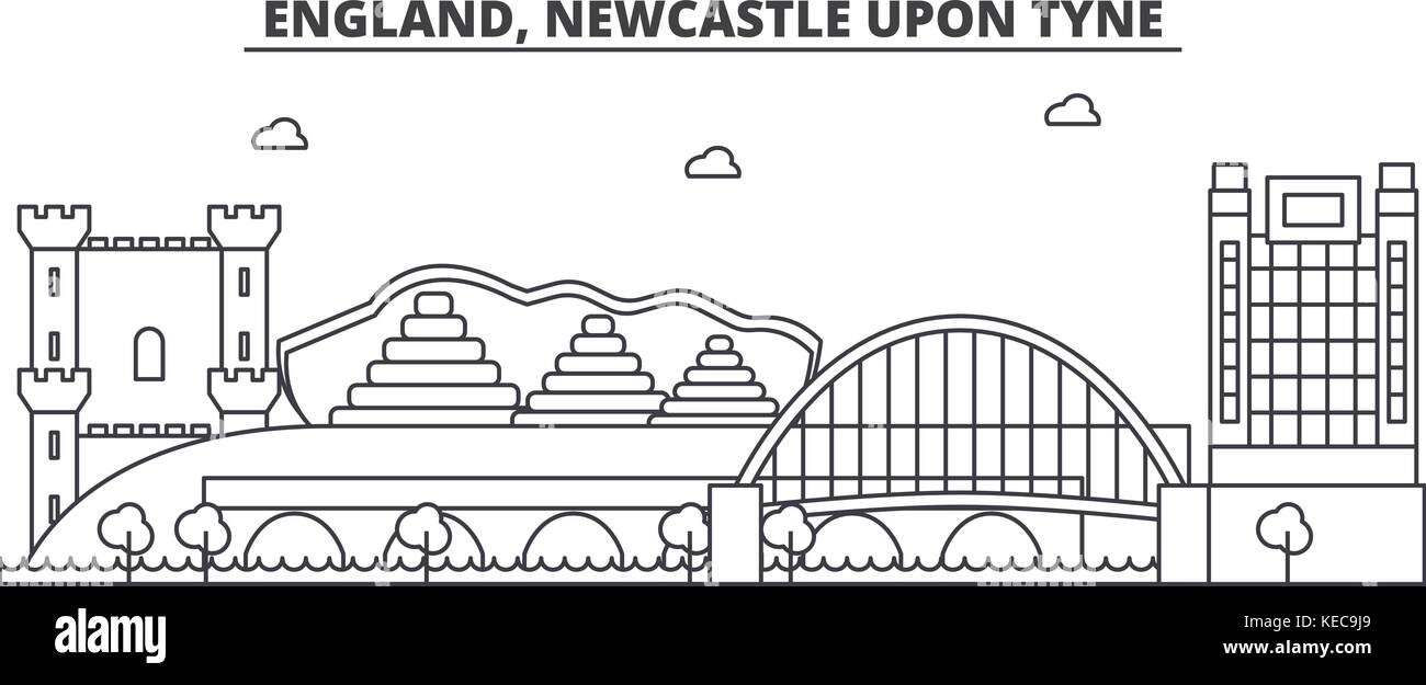 Inghilterra, newcastle upon tyne architettura skyline di linea illustrazione. vettore lineare cityscape con famosi punti di riferimento della città, icone del design. paesaggio all corse modificabile Illustrazione Vettoriale