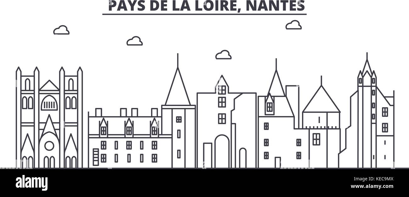 Francia, Nantes architettura skyline di linea illustrazione. vettore lineare cityscape con famosi punti di riferimento della città, icone del design. paesaggio all corse modificabile Illustrazione Vettoriale