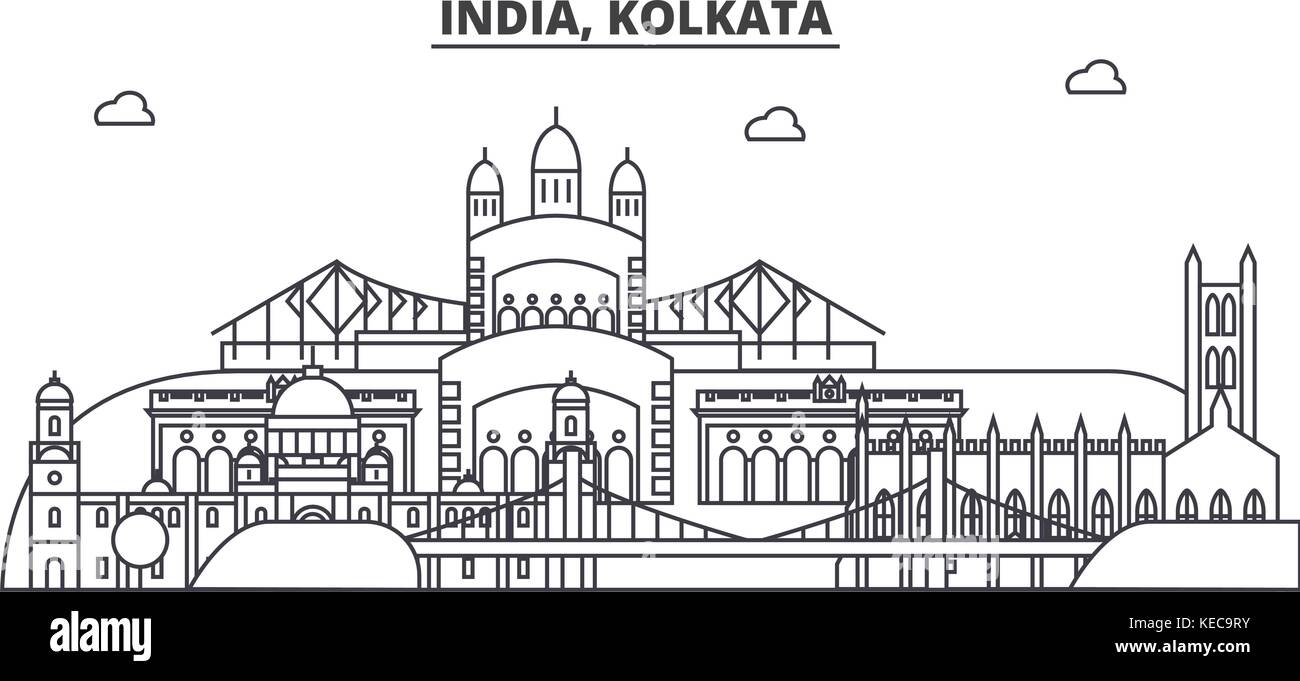 India, kolkata architettura skyline di linea illustrazione. vettore lineare cityscape con famosi punti di riferimento della città, icone del design. paesaggio all corse modificabile Illustrazione Vettoriale