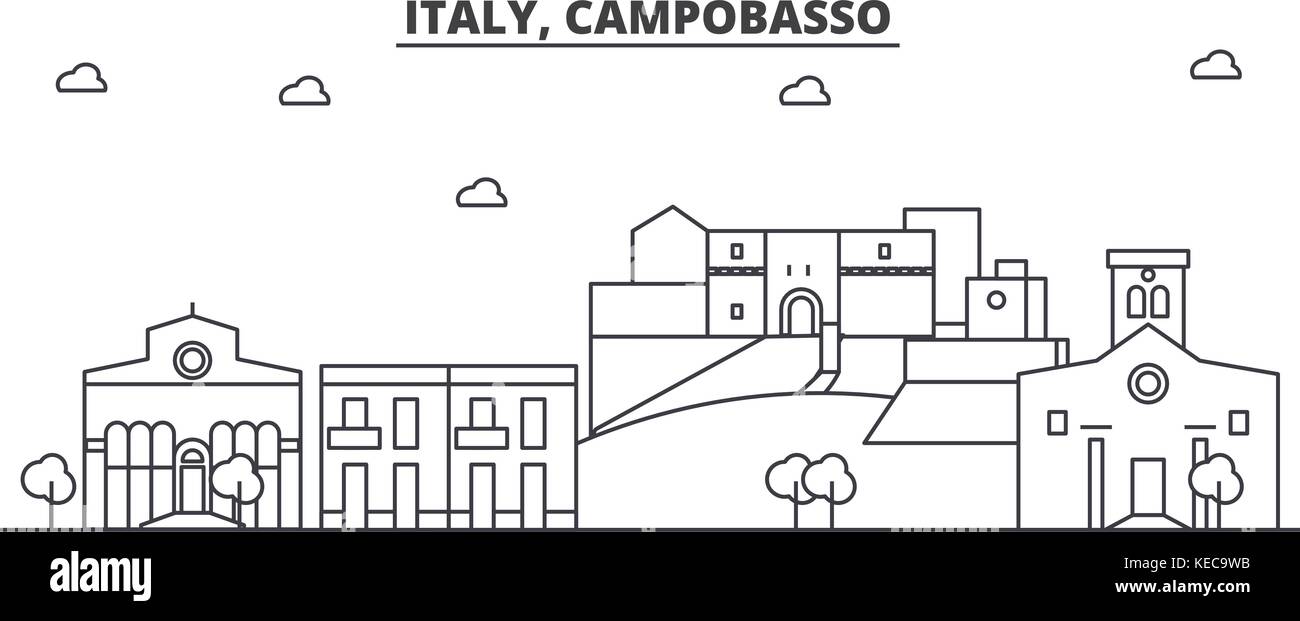 L'Italia, Campobasso architettura skyline di linea illustrazione. vettore lineare cityscape con famosi punti di riferimento della città, icone del design. paesaggio all corse modificabile Illustrazione Vettoriale