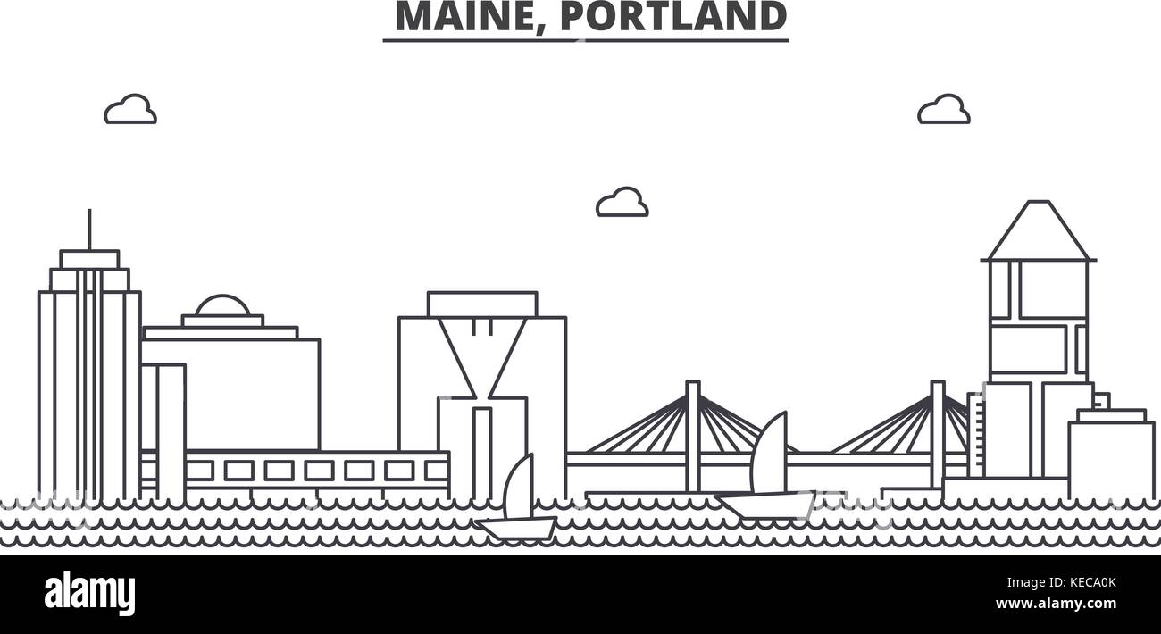Maine, portland architettura skyline di linea illustrazione. vettore lineare cityscape con famosi punti di riferimento della città, icone del design. paesaggio all corse modificabile Illustrazione Vettoriale
