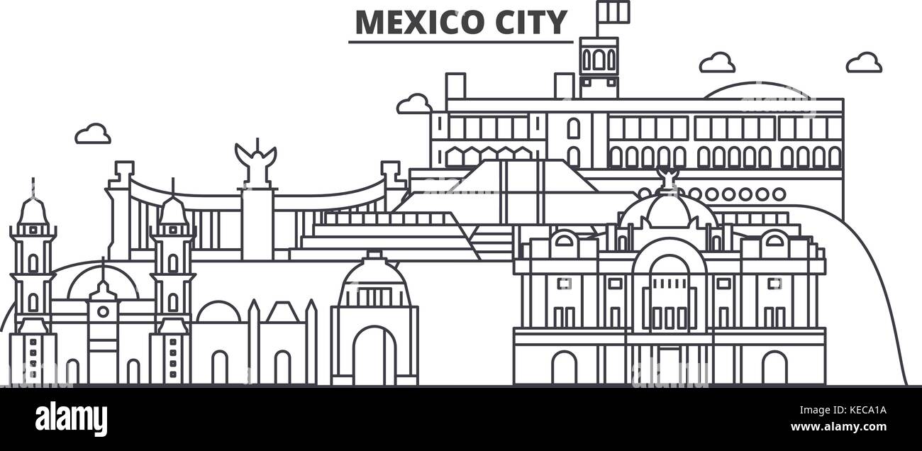 Città del Messico architettura skyline di linea illustrazione. vettore lineare cityscape con famosi punti di riferimento della città, icone del design. paesaggio all corse modificabile Illustrazione Vettoriale