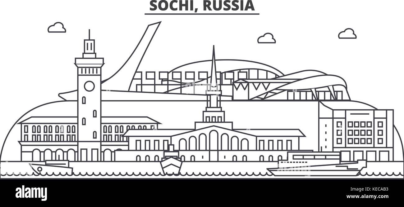 Russia, sochi architettura skyline di linea illustrazione. vettore lineare cityscape con famosi punti di riferimento della città, icone del design. paesaggio all corse modificabile Illustrazione Vettoriale