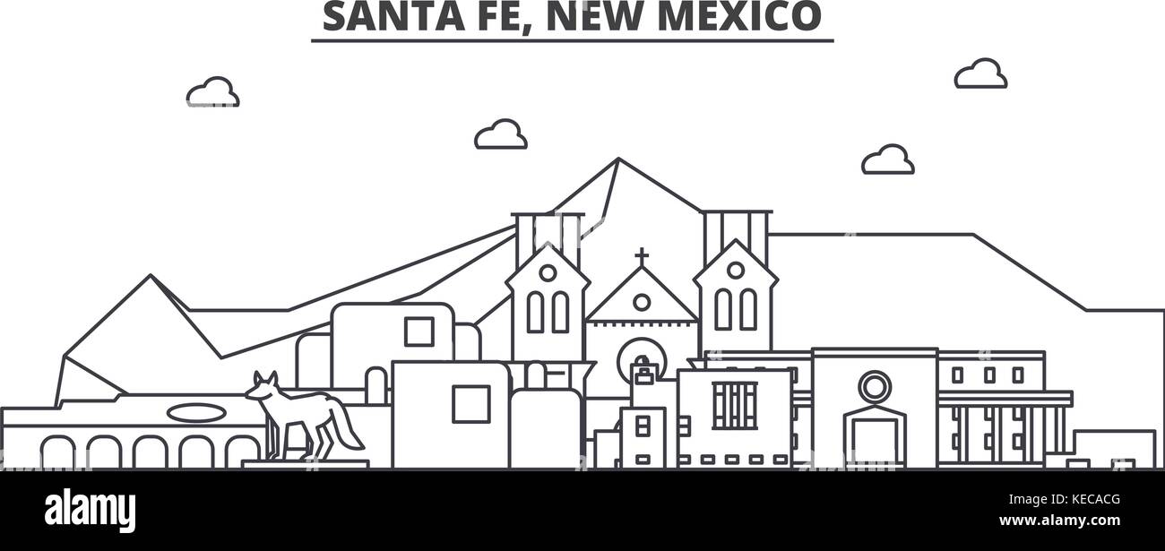 Santa Fe, New Mexico architettura skyline di linea illustrazione. vettore lineare cityscape con famosi punti di riferimento della città, icone del design. paesaggio all corse modificabile Illustrazione Vettoriale
