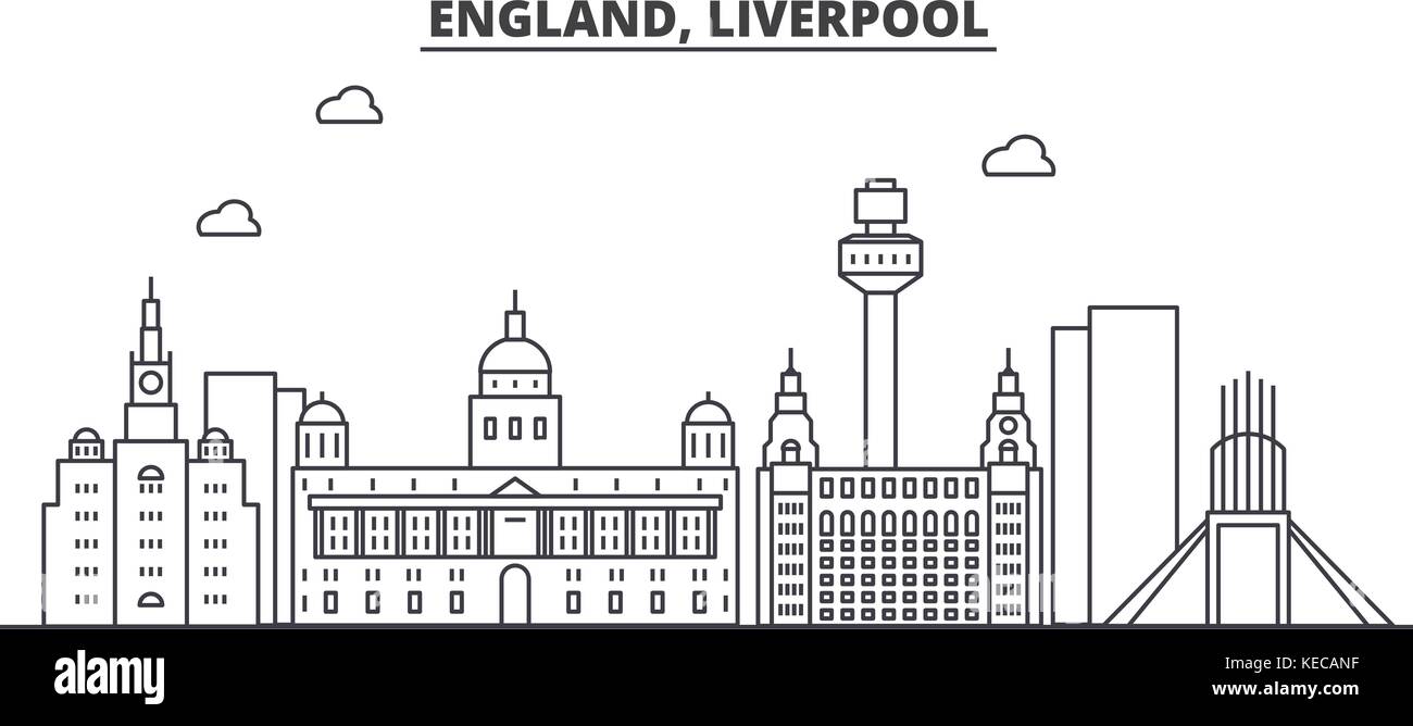 Regno Unito. liverpool architettura skyline di linea illustrazione. vettore lineare cityscape con famosi punti di riferimento della città, icone del design. paesaggio all corse modificabile Illustrazione Vettoriale