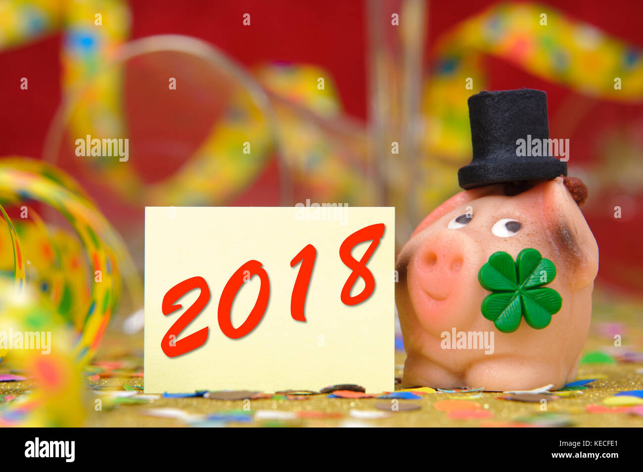 Lucky maiale come talismano per il nuovo anno 2018 Foto Stock