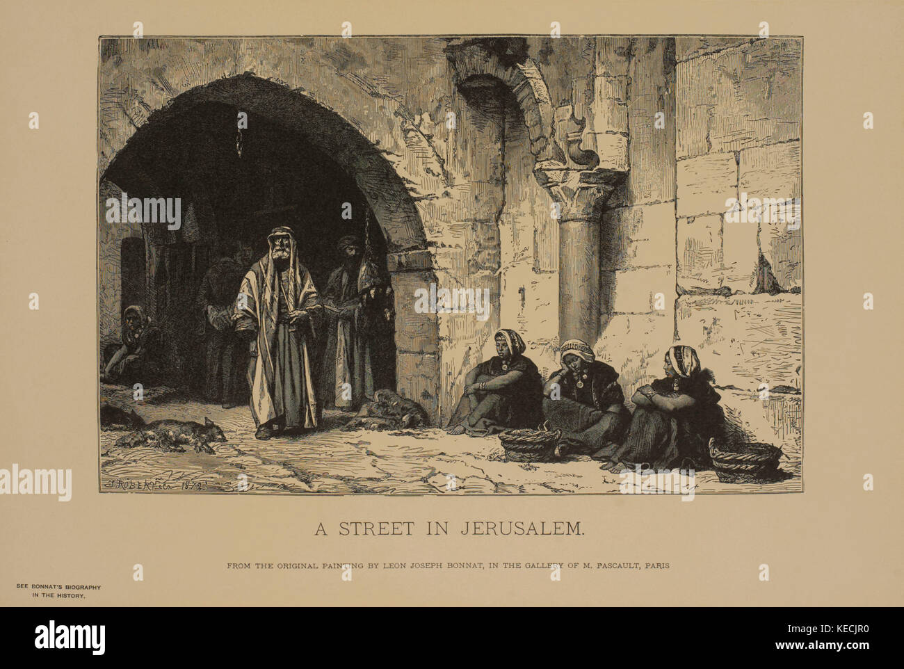 Una strada di Gerusalemme, fotoincisione stampa da dipinto originale di Leon Joseph bonnat, i capolavori di arte francese da louis viardot, pubblicato da rotocalco goupil et Cie, Paris, 1882, gebbie & Co., Philadelphia, 1883 Foto Stock
