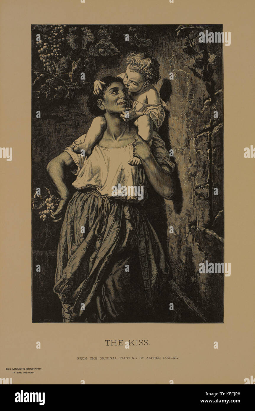 Il bacio, xilografia incisione da dipinto originale di Alfred loulet, i capolavori di arte francese da louis viardot, pubblicato da rotocalco goupil et Cie, Paris, 1882, gebbie & Co., Philadelphia, 1883 Foto Stock