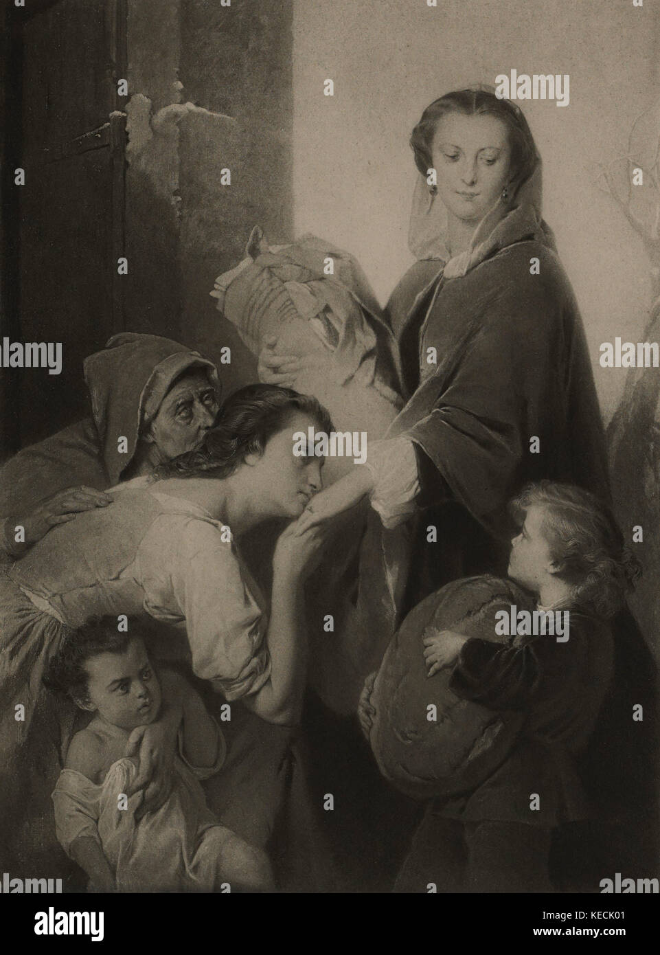 La carità, fotoincisione stampa da dipinto originale di edouard dubufe, i capolavori di arte francese da louis viardot, pubblicato da rotocalco goupil et Cie, Paris, 1882, gebbie & Co., Philadelphia, 1883 Foto Stock